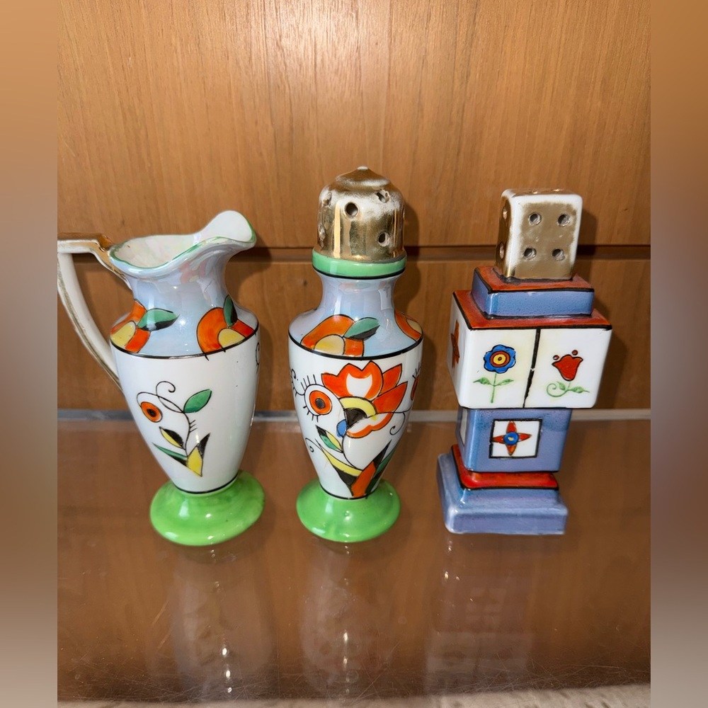 Vintage Vibrant Japanese Ceramic Creamer and Salt & Pepper Shaker Set